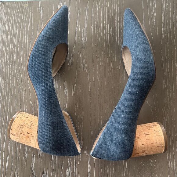 Anne Klein Necessity Denim Blue Heels with Cork Block Heel Pointed Toe Size 9.5M - Picture 9 of 12